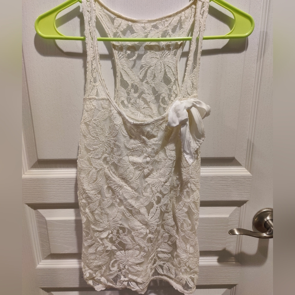 Hollister Co. White Lace Bow Tank Top